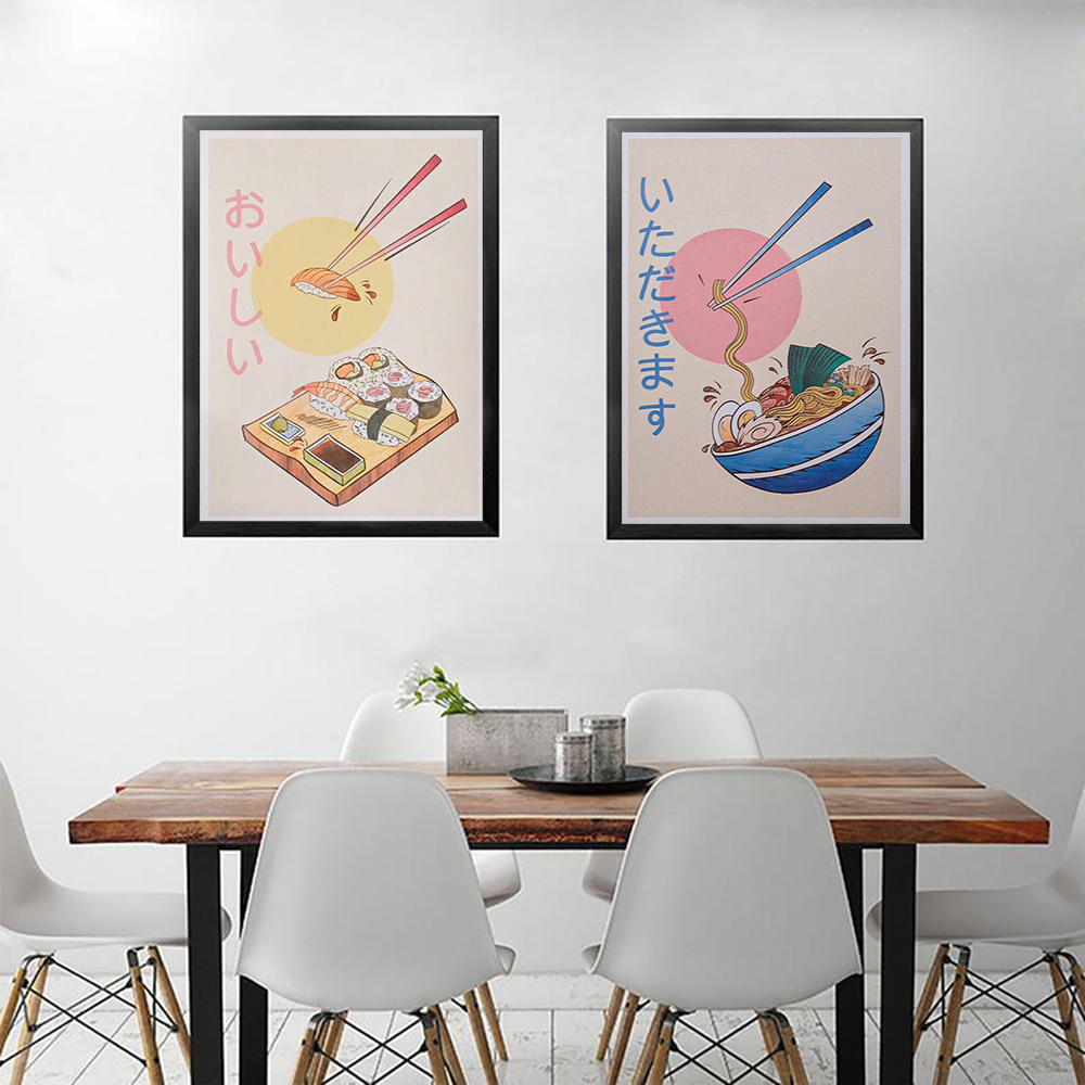 Japanese Restaurant Lifestyle - ห้องครัวสไตล์ญี่ปุ่นอาหารโปสเตอร์และพิมพ์ Ramen Sushi ภาพวาดผ้าใบนามธรรมภาพผนังสําหรับร้านอาหาร Home Decor